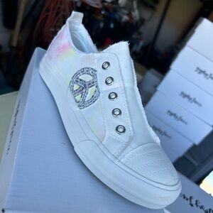 Gypsy Jazz White Sneakers with Peace Sign